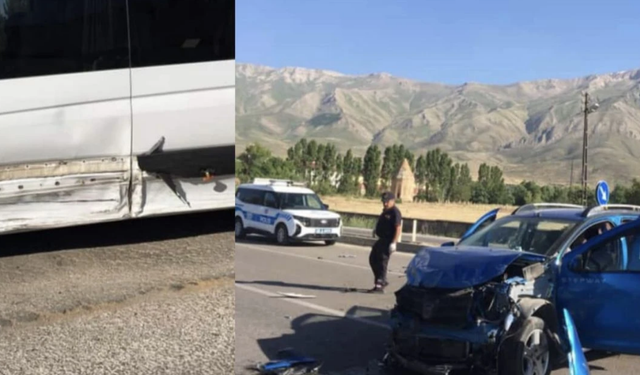 Van'da otomobil minibüse çarptı!