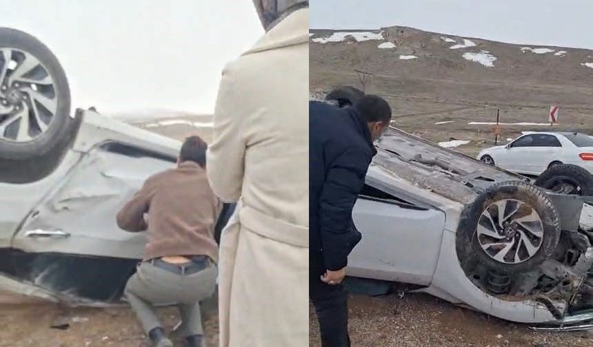 Van’da kontrolden çıkan otomobil takla attı